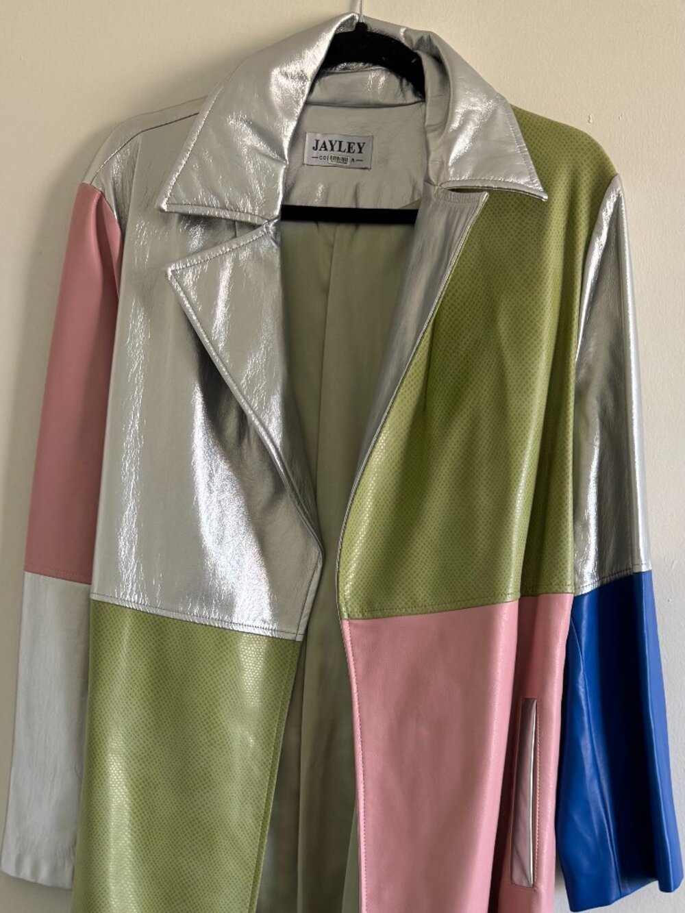 Jayley Colorblock Metallic Faux Leather Trench Coat